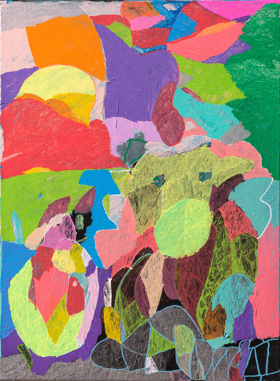 Portrait of colourful shapes with dog