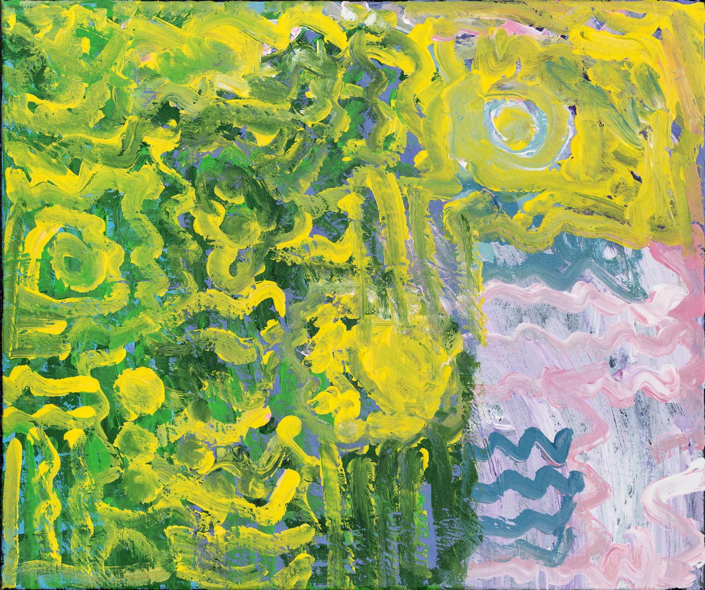 Landscape abstract with yellow, green and pink