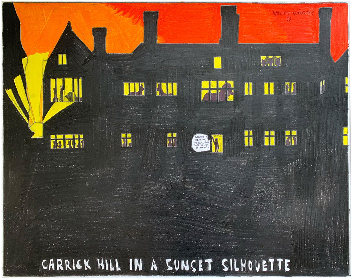 Drawing of Carrick Hill house at sunset
