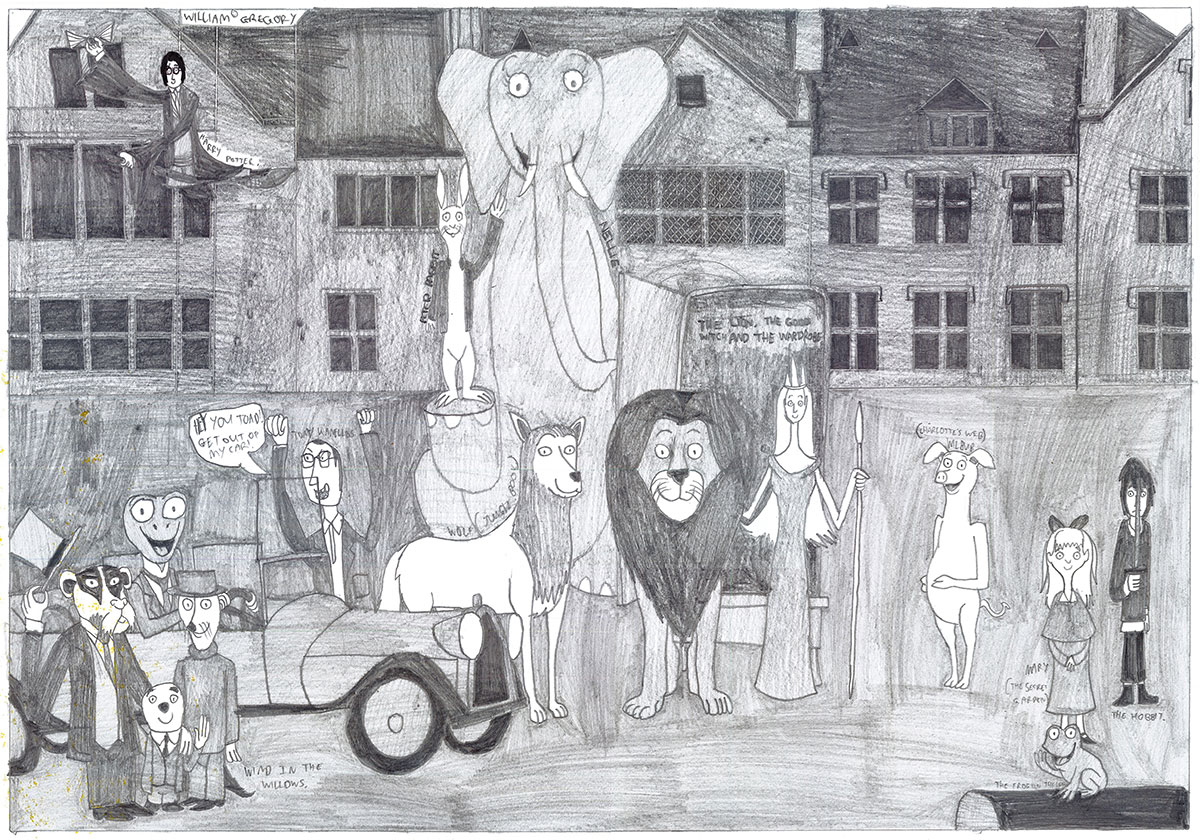 Drawing of storybook characters at Carrick Hill